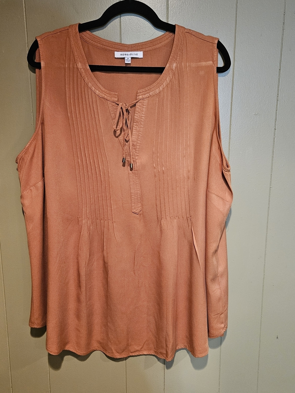 Rose & Olive 2X Rust Orange Sleeveless Blouse Plus Size Boho Top Tie Neck